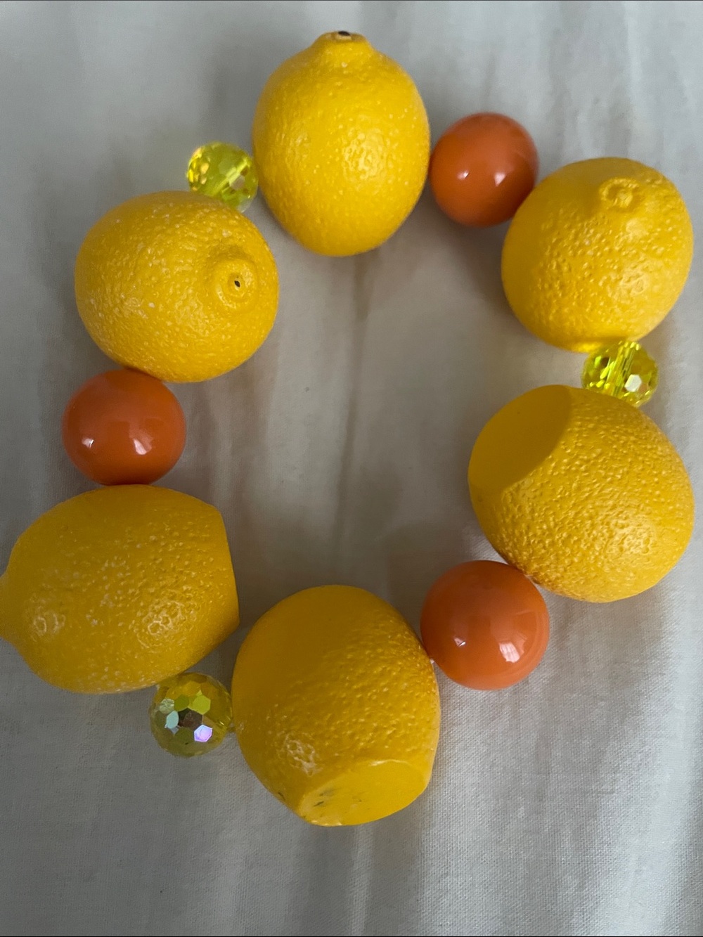Lemon Fruit beaded Stretch Bracelet - Yellow & orange. Handmade